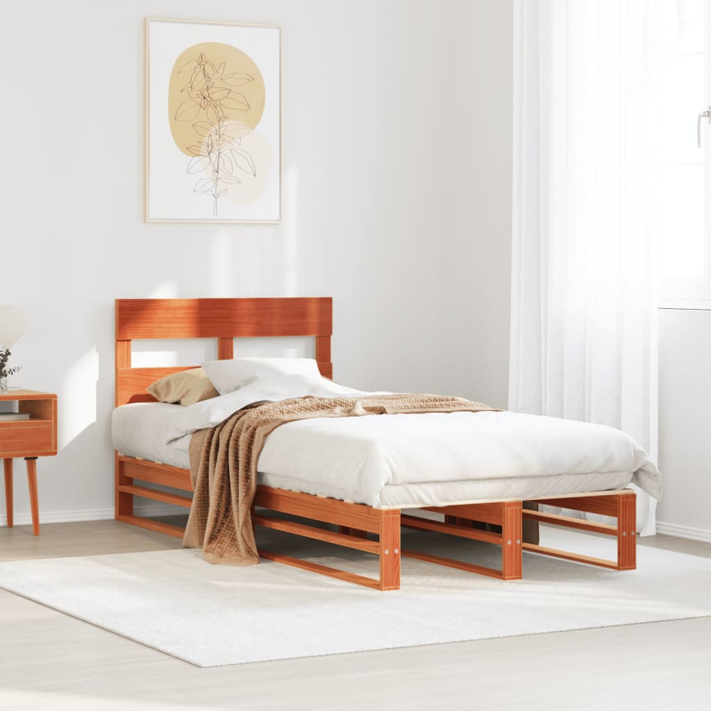 Cadre de lit sans matelas cire marron 90x200 cm bois pin massif - XIOS