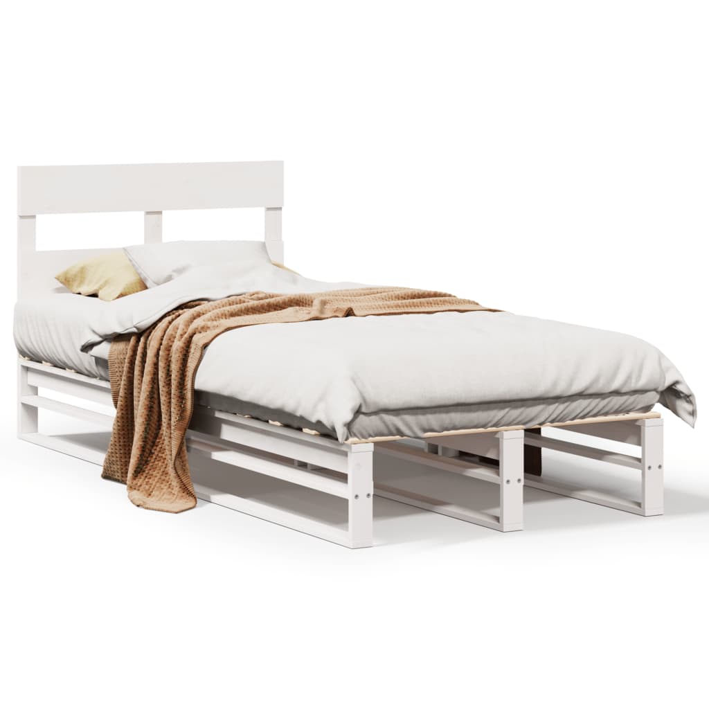 Cadre de lit sans matelas blanc 90x190 cm bois de pin massif - XIOS