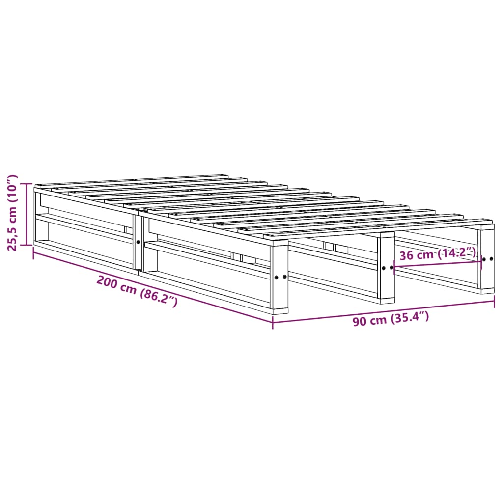 Cadre de lit sans matelas 90x200 cm bois de pin massif - XIOS