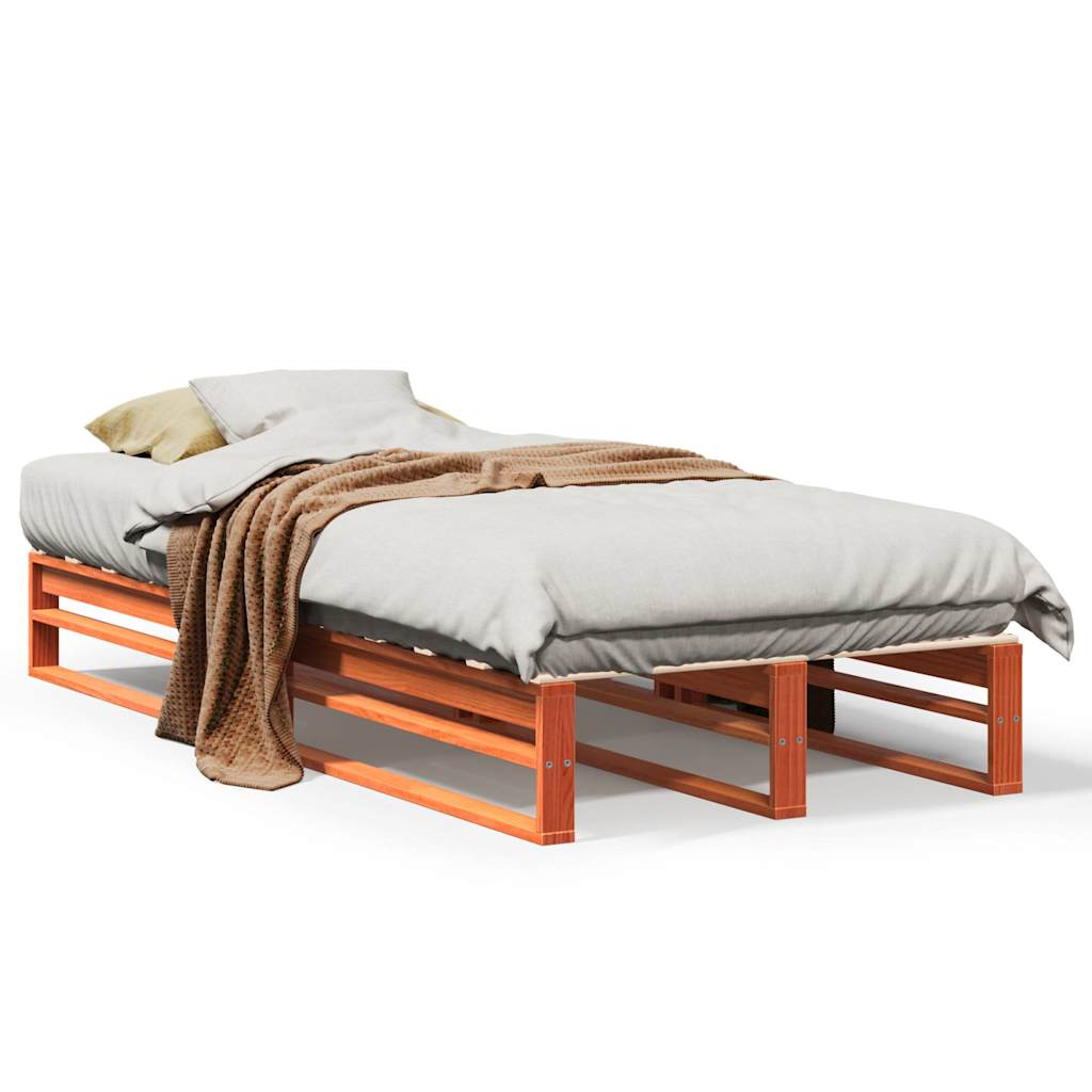 Cadre de lit sans matelas cire marron 100x200cm bois pin massif - XIOS