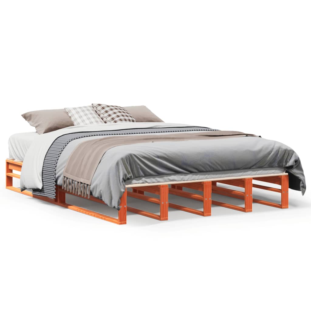Cadre de lit sans matelas cire marron 140x200cm bois pin massif - XIOS