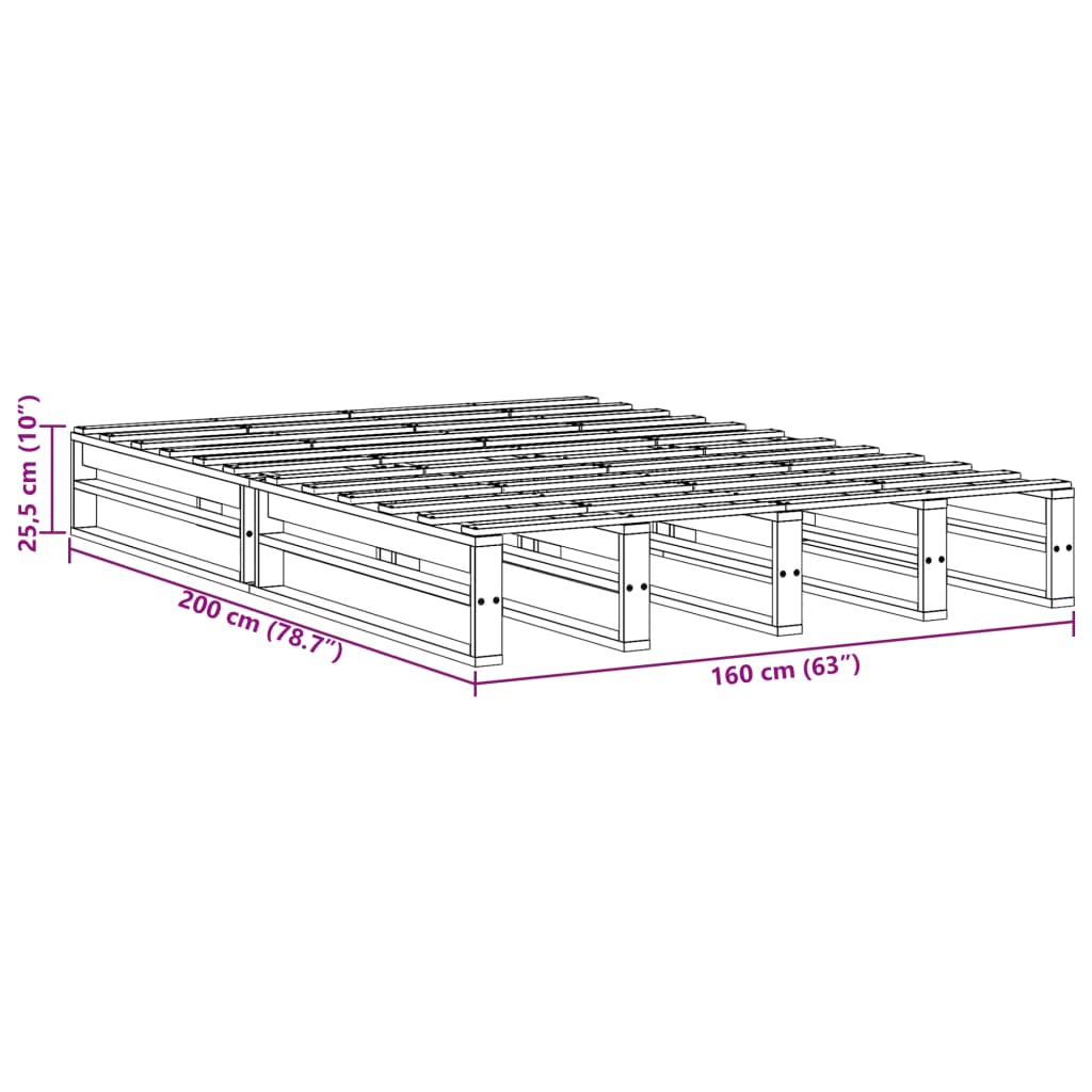 Cadre de lit sans matelas blanc 160x200 cm bois de pin massif - XIOS