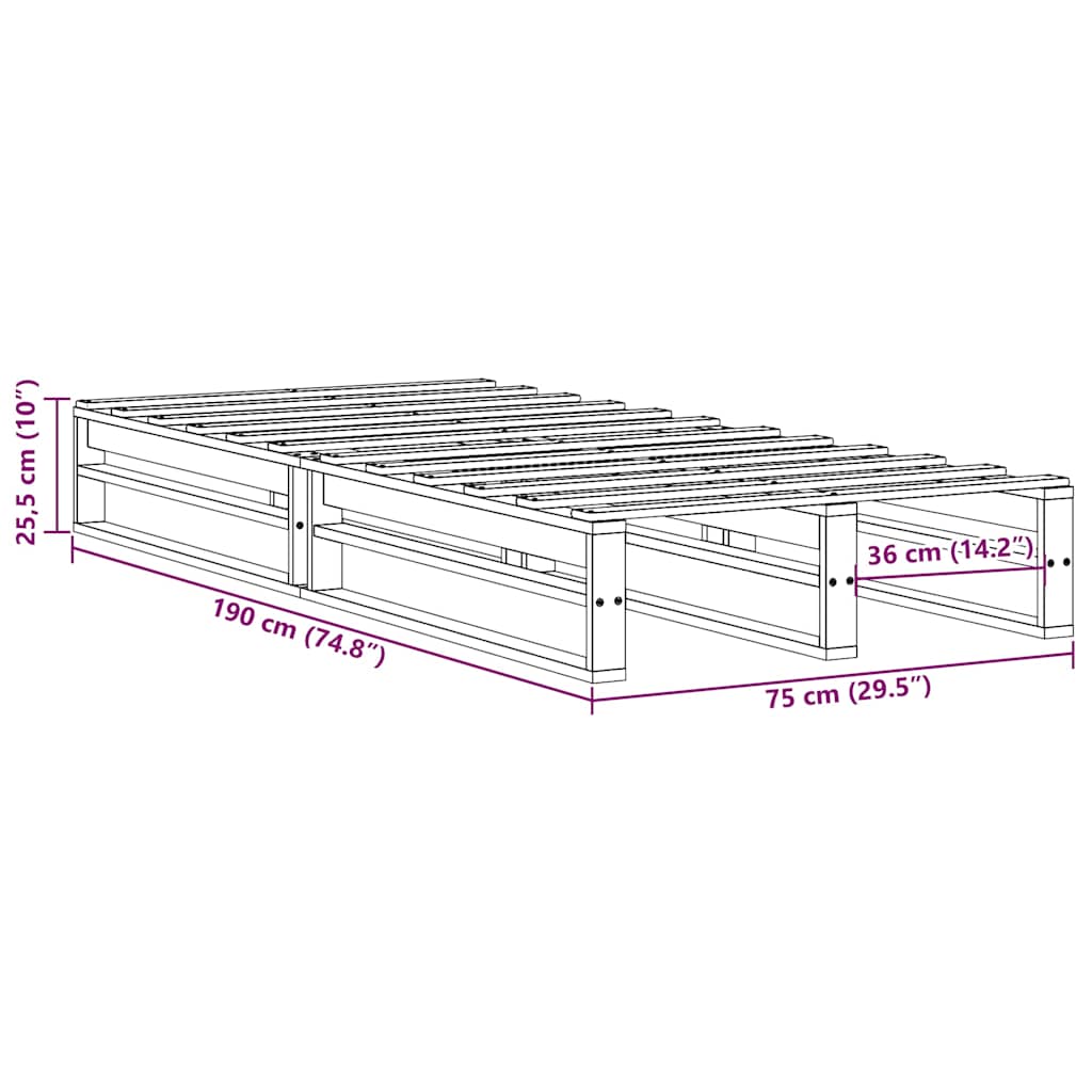 Cadre de lit sans matelas blanc 75x190 cm bois de pin massif - XIOS