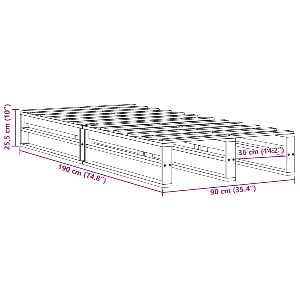 Cadre de lit sans matelas blanc 90x190 cm bois de pin massif - XIOS