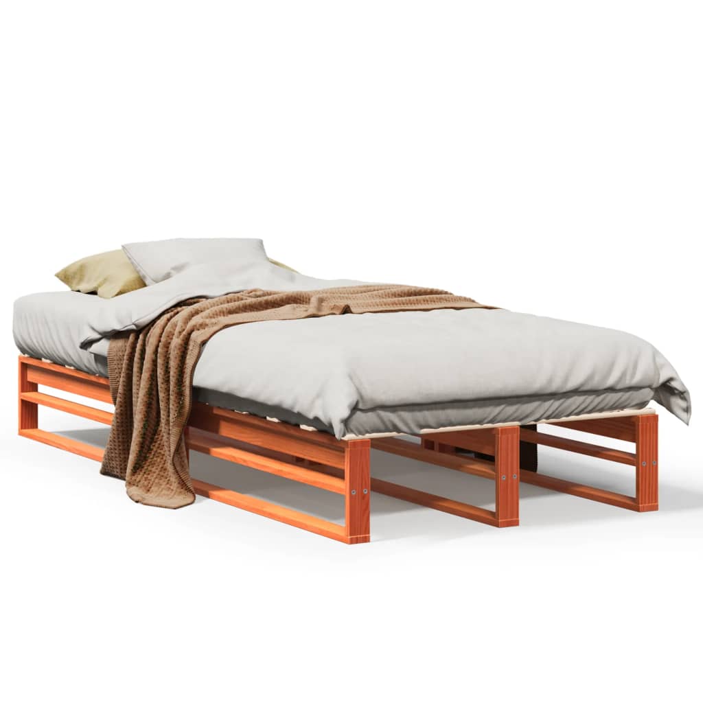 Cadre de lit sans matelas cire marron 90x190 cm bois pin massif - XIOS