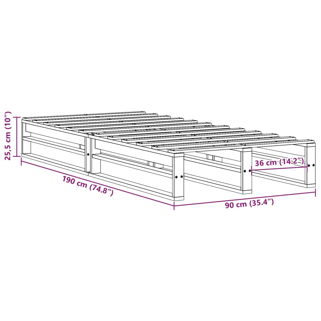 Cadre de lit sans matelas cire marron 90x190 cm bois pin massif - XIOS