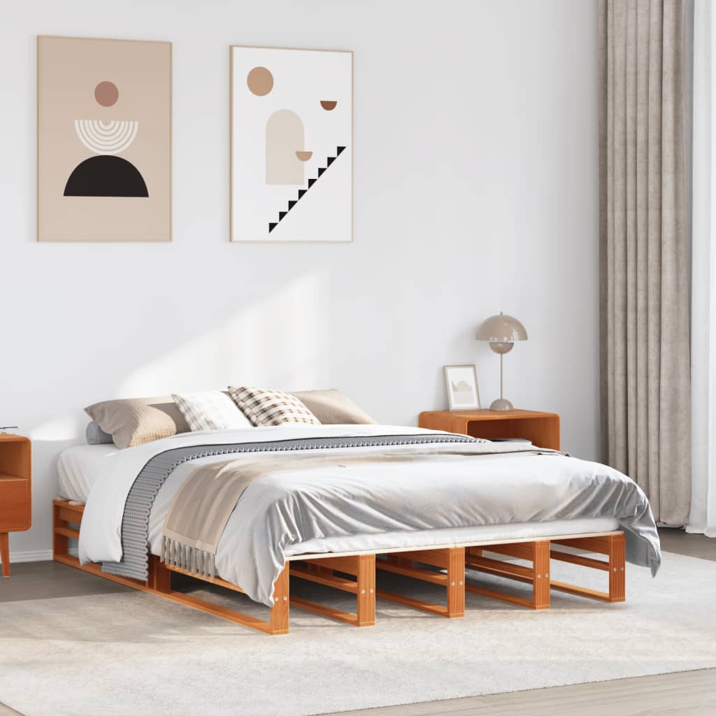Cadre de lit sans matelas cire marron 120x190cm bois pin massif - XIOS
