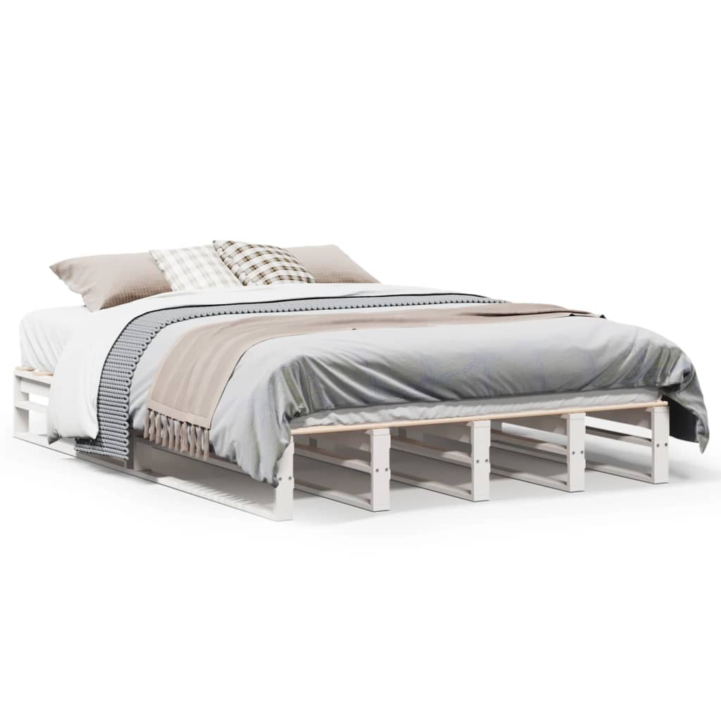 Cadre de lit sans matelas blanc 135x190 cm bois de pin massif - XIOS