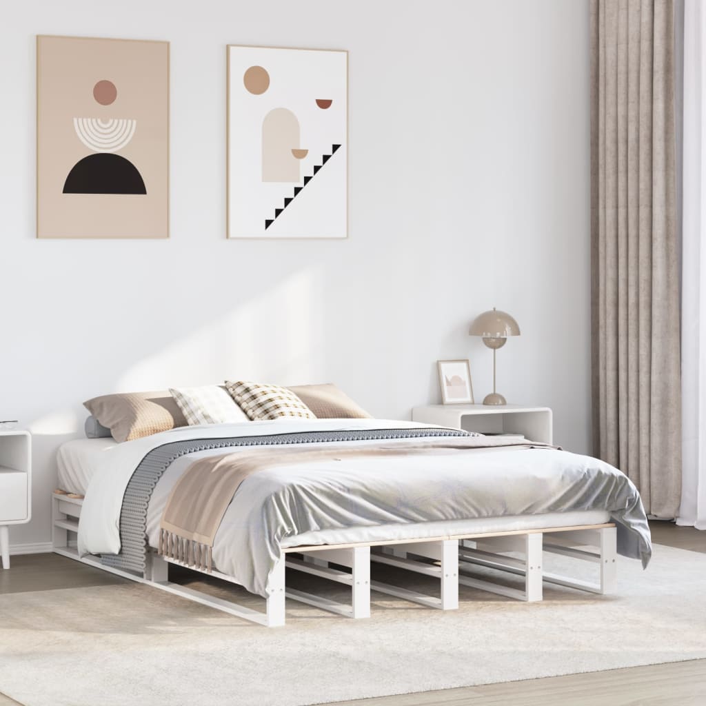 Cadre de lit sans matelas blanc 135x190 cm bois de pin massif - XIOS