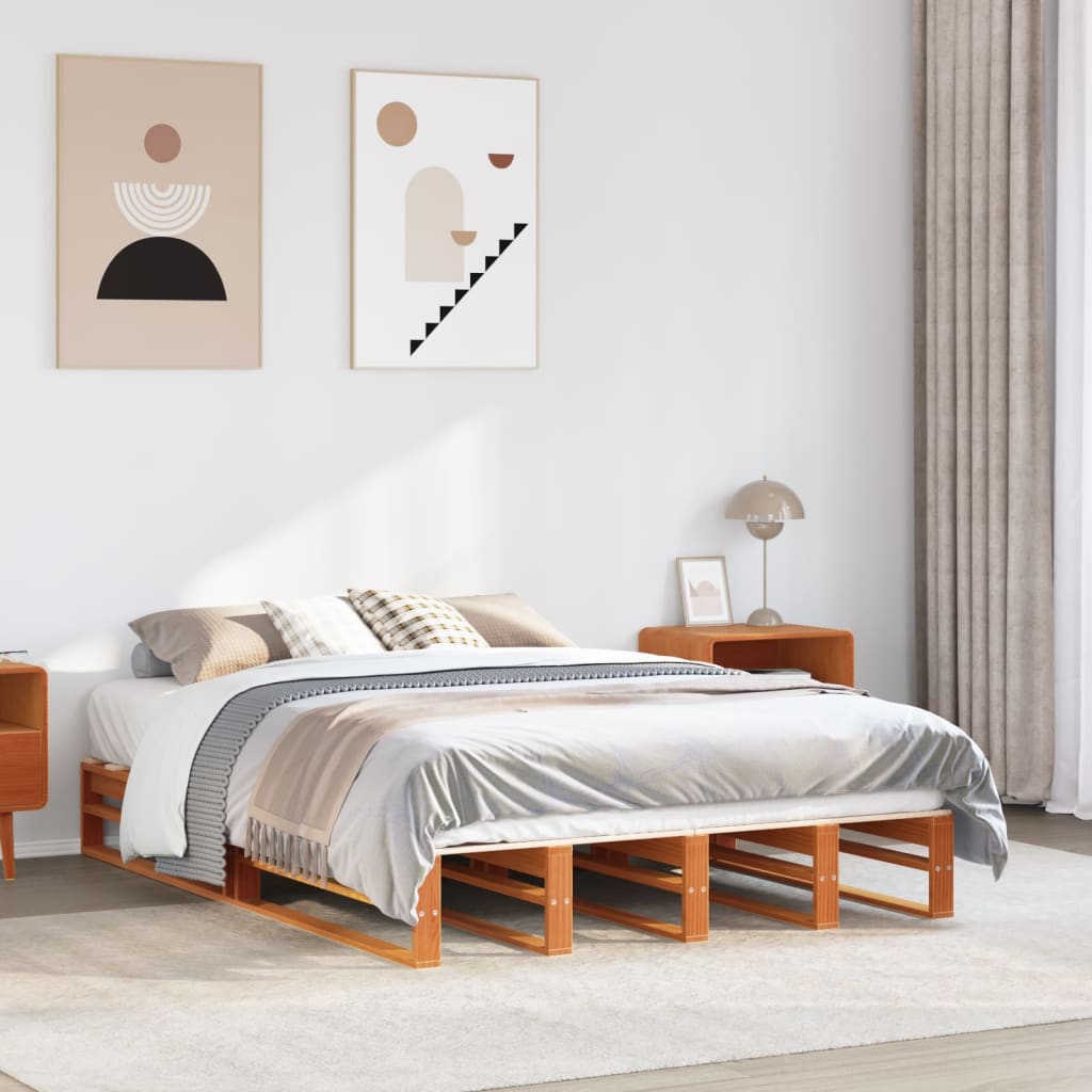 Cadre de lit sans matelas cire marron 140x190cm bois pin massif - XIOS