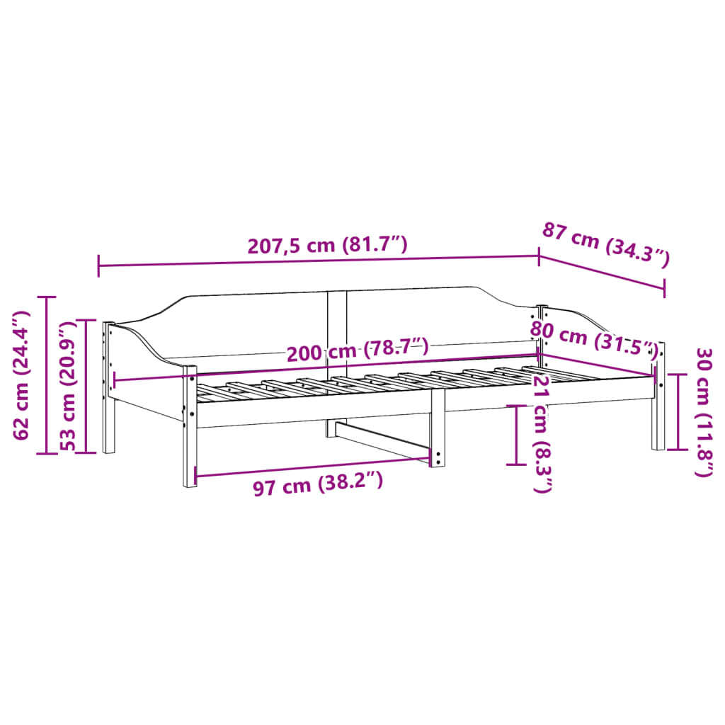 Cadre de lit sans matelas 80x200 cm bois massif de pin - XIOS