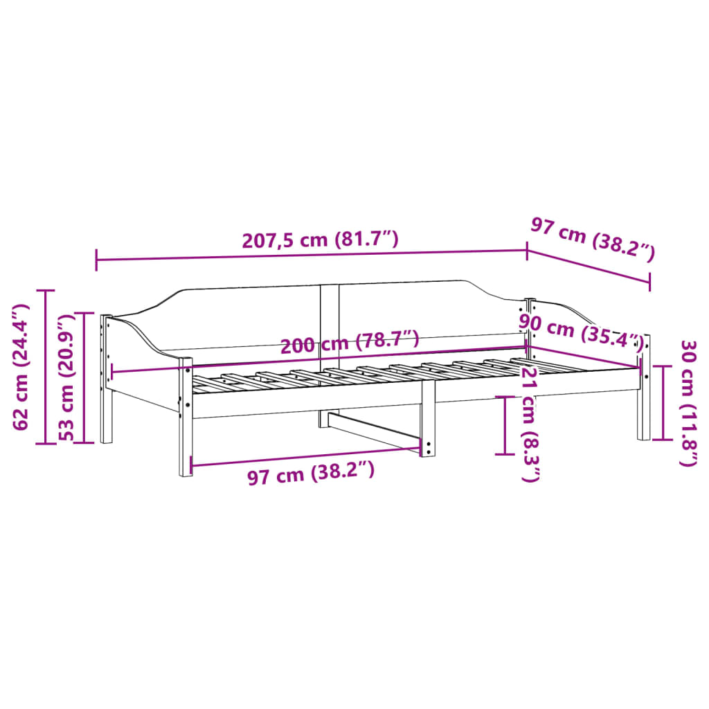 Cadre de lit sans matelas 90x200 cm bois de pin massif - XIOS