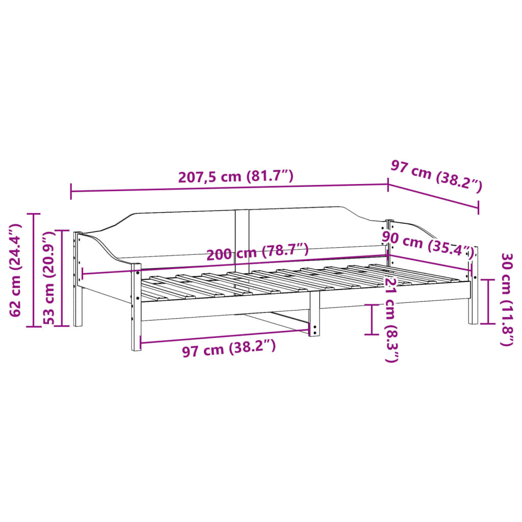 Cadre de lit sans matelas blanc 90x200 cm bois de pin massif - XIOS