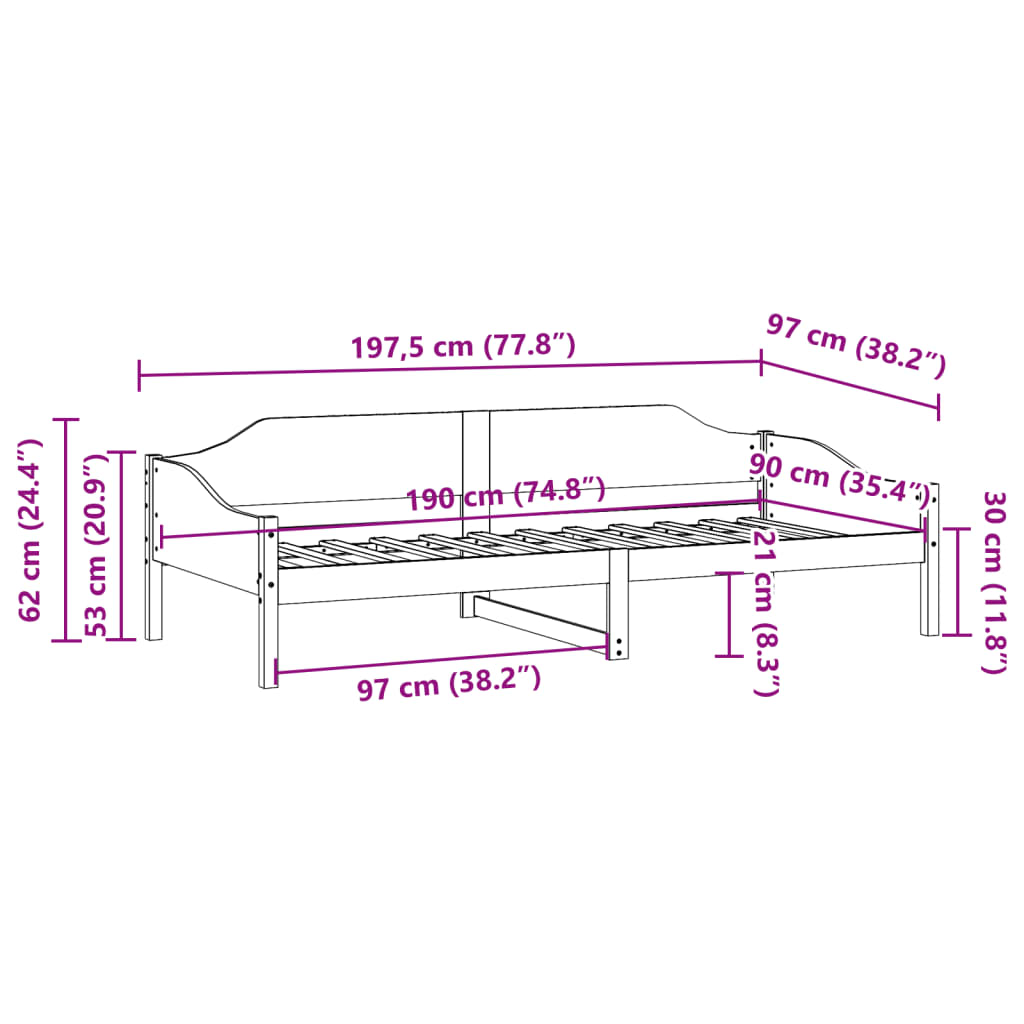 Cadre de lit sans matelas 90x190 cm bois de pin massif - XIOS
