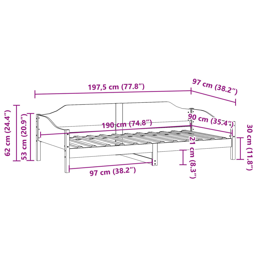 Cadre de lit sans matelas blanc 90x190 cm bois de pin massif - XIOS