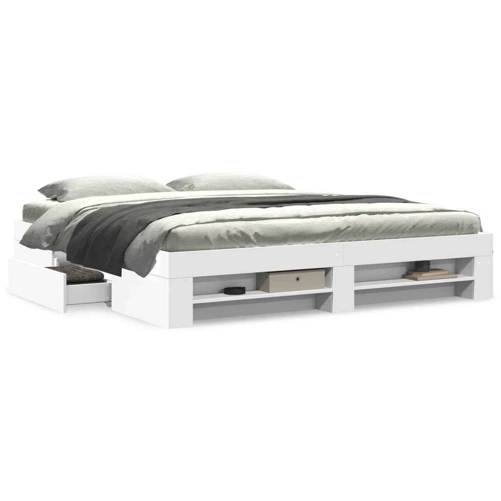Cadre de lit sans matelas blanc 200x200 cm bois d'ingénierie - XIOS