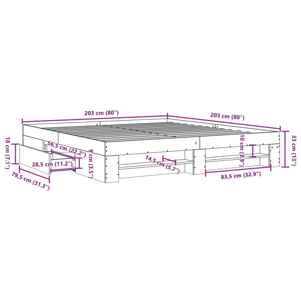 Cadre de lit sans matelas blanc 200x200 cm bois d'ingénierie - XIOS