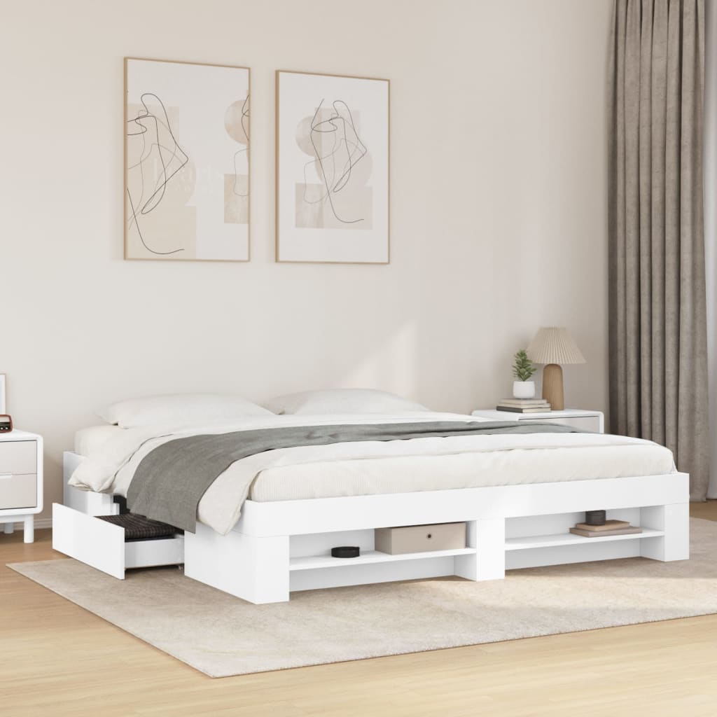 Cadre de lit sans matelas blanc 200x200 cm bois d'ingénierie - XIOS
