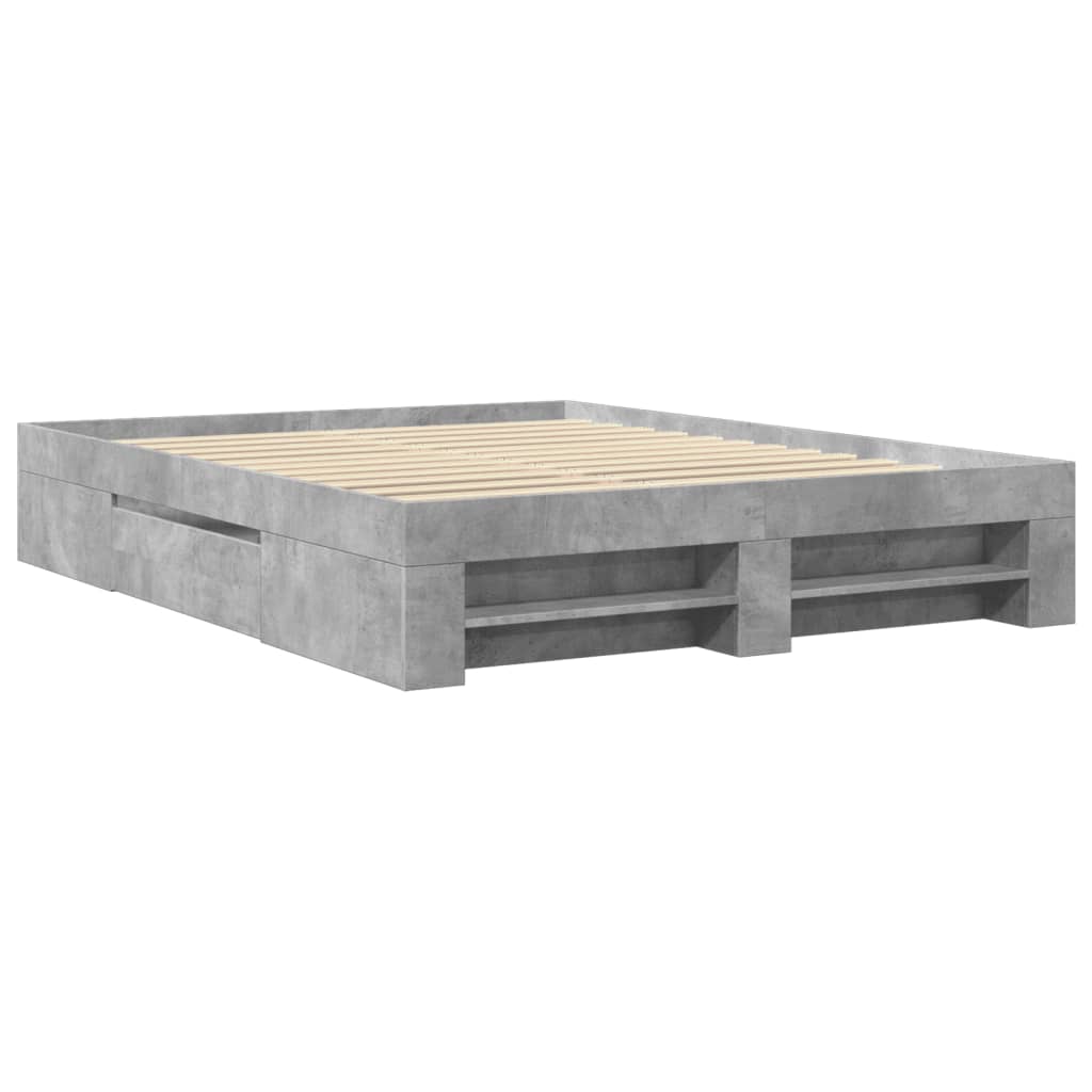Cadre de lit sans matelas gris béton 160x200 cm bois ingénierie - XIOS