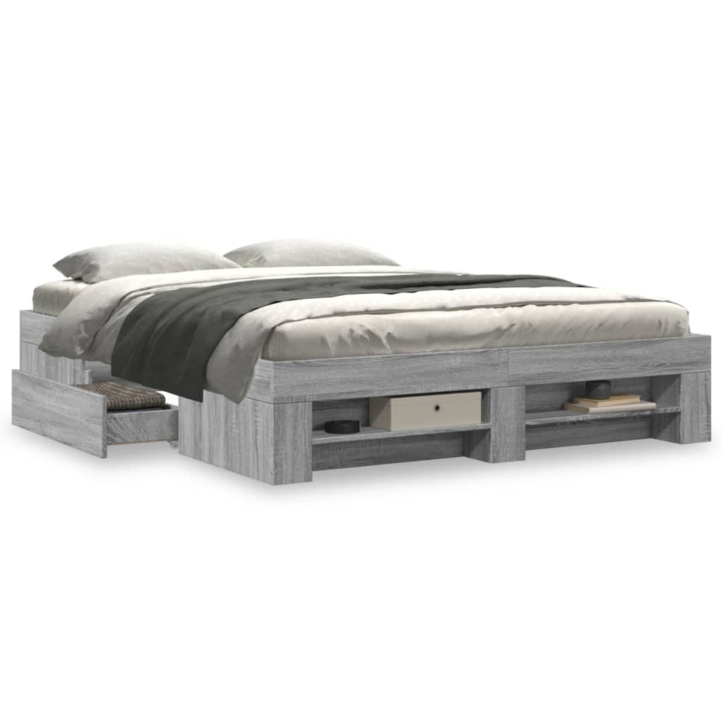 Cadre de lit sans matelas sonoma gris 160x200cm bois ingénierie - XIOS