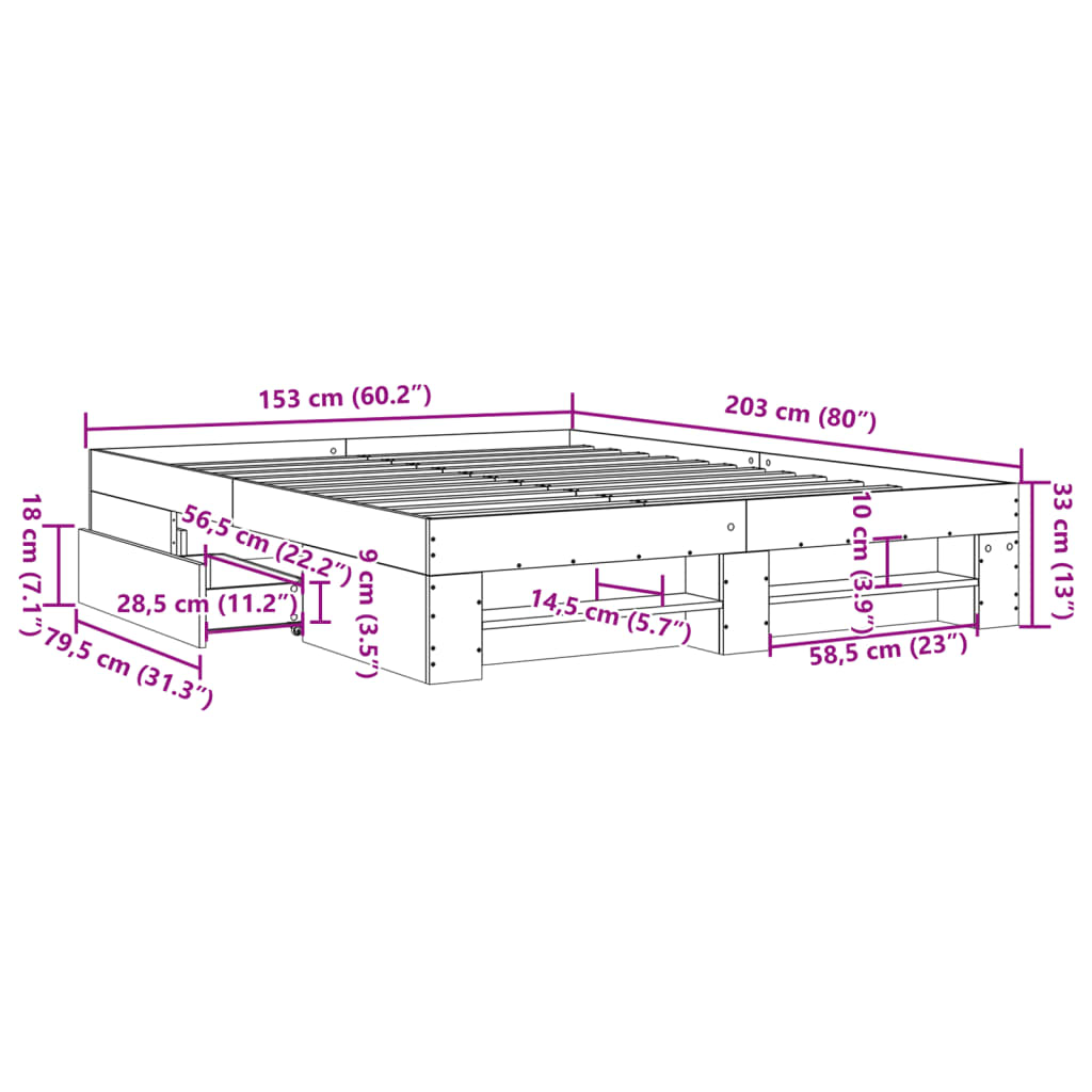 Cadre de lit sans matelas blanc 150x200 cm bois d'ingénierie - XIOS