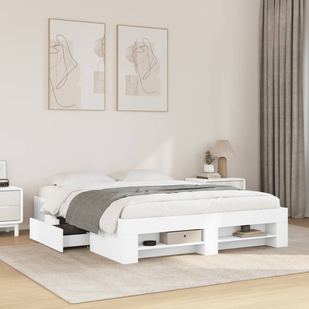 Cadre de lit sans matelas blanc 150x200 cm bois d'ingénierie - XIOS