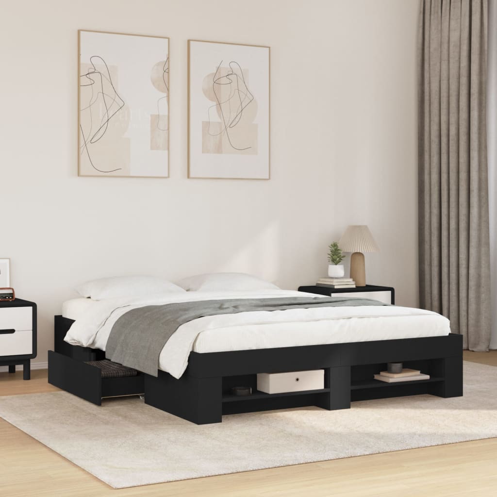 Cadre de lit sans matelas noir 150x200 cm bois d'ingénierie - XIOS