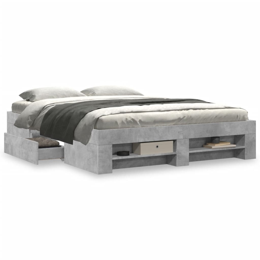 Cadre de lit sans matelas gris béton 150x200 cm bois ingénierie - XIOS