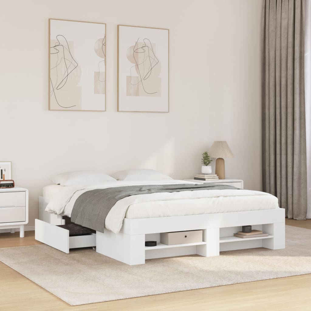 Cadre de lit sans matelas blanc 140x200 cm bois d'ingénierie - XIOS