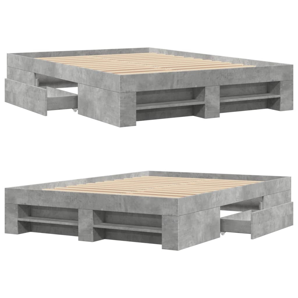 Cadre de lit sans matelas gris béton 140x200 cm bois ingénierie - XIOS