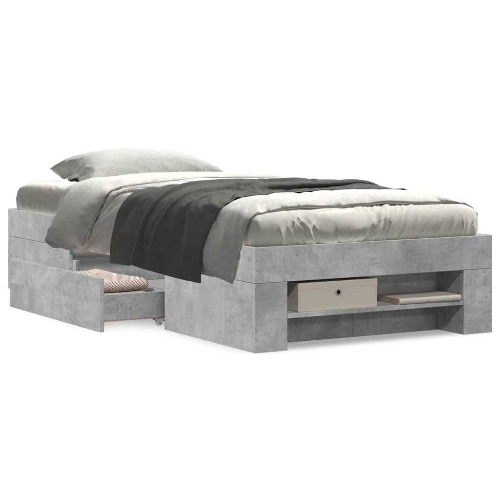 Cadre de lit sans matelas gris béton 100x200 cm bois ingénierie - XIOS