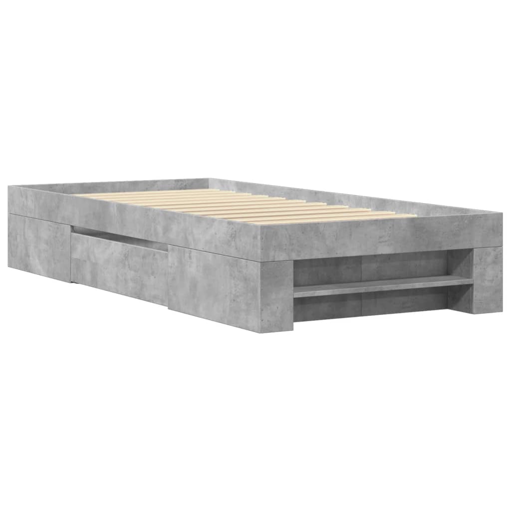 Cadre de lit sans matelas gris béton 90x200cm bois d'ingénierie - XIOS