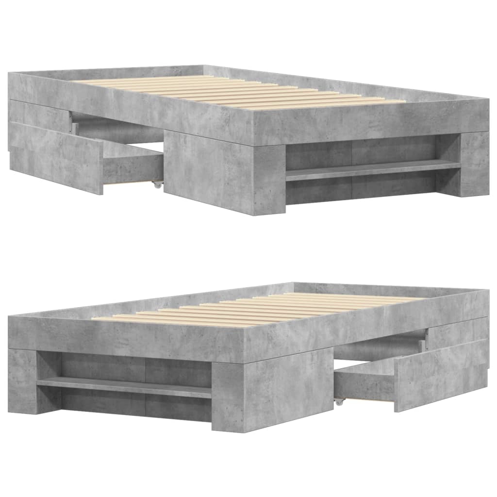 Cadre de lit sans matelas gris béton 90x200cm bois d'ingénierie - XIOS
