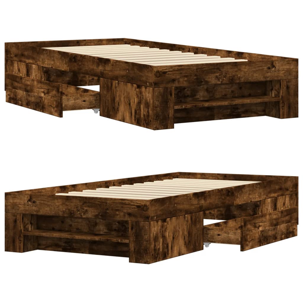 Cadre de lit sans matelas chêne fumé 90x200cm bois d'ingénierie - XIOS