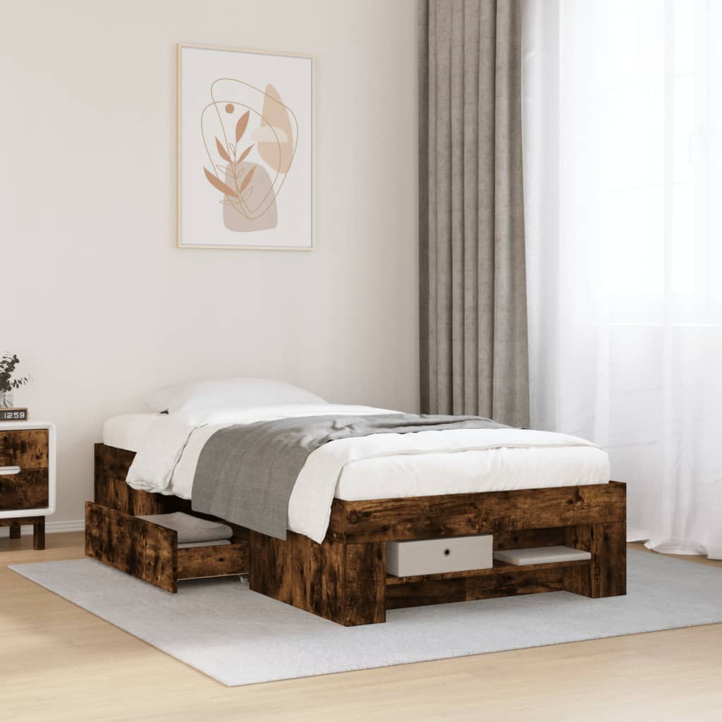 Cadre de lit sans matelas chêne fumé 90x200cm bois d'ingénierie - XIOS