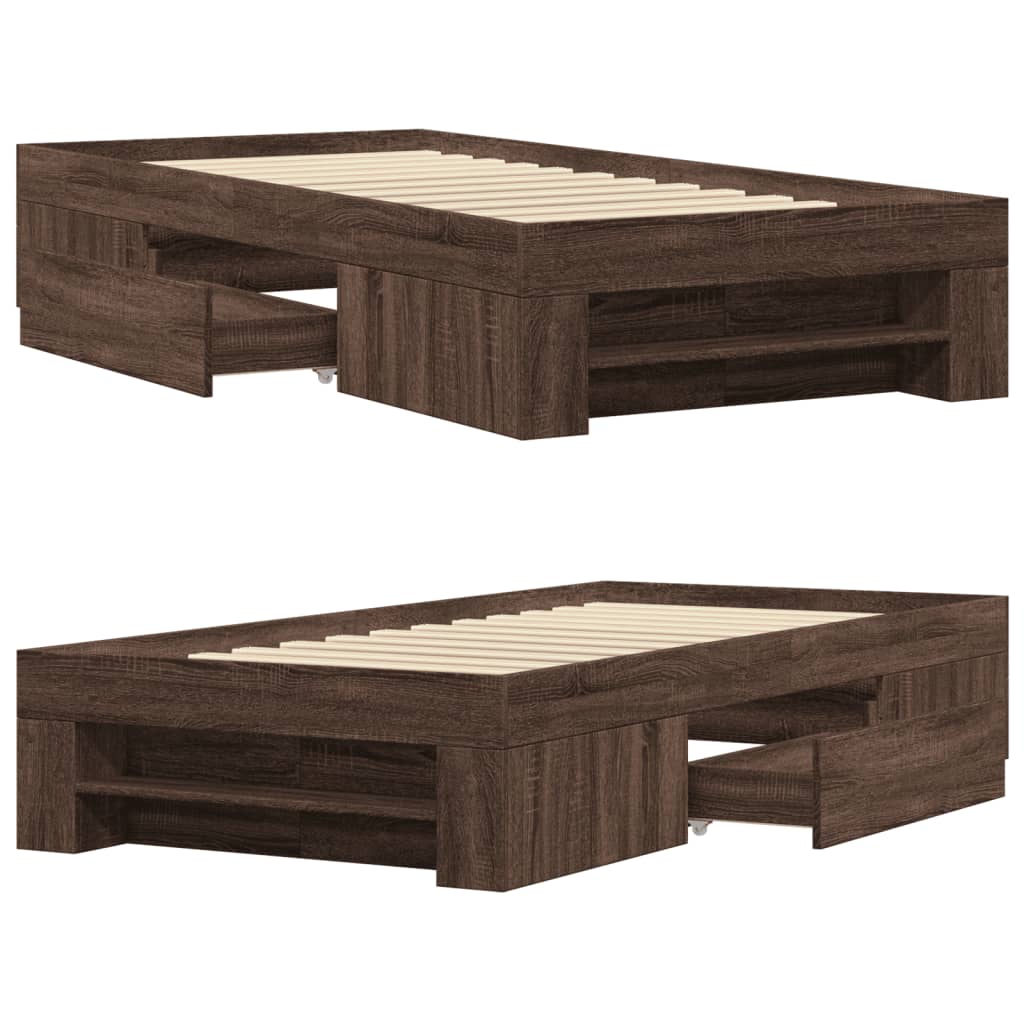Cadre de lit sans matelas chêne marron 90x200cm bois ingénierie - XIOS