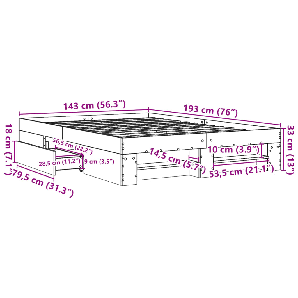 Cadre de lit sans matelas blanc 140x190 cm bois d'ingénierie - XIOS