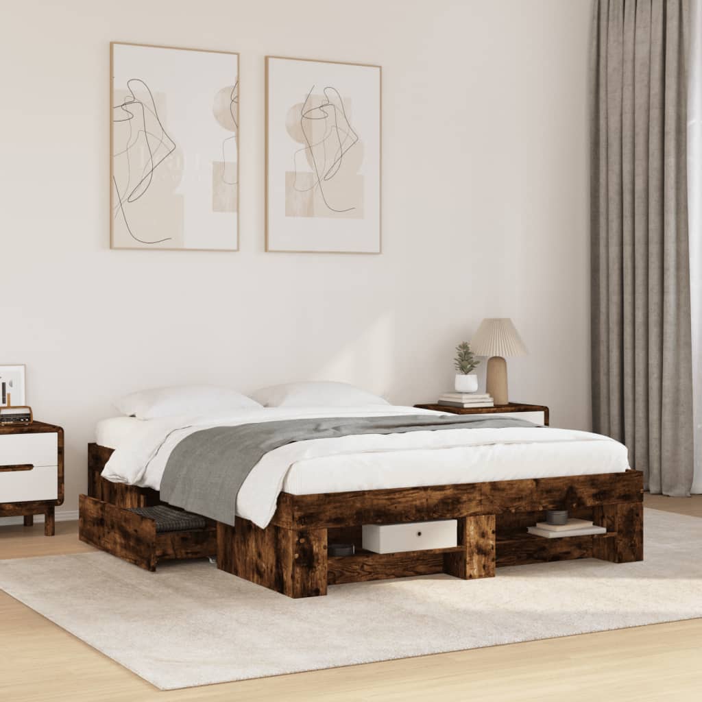 Cadre de lit sans matelas chêne fumé 140x190 cm bois ingénierie - XIOS