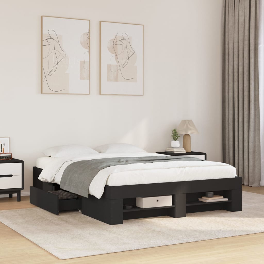 Cadre de lit sans matelas noir 135x190 cm bois d'ingénierie - XIOS