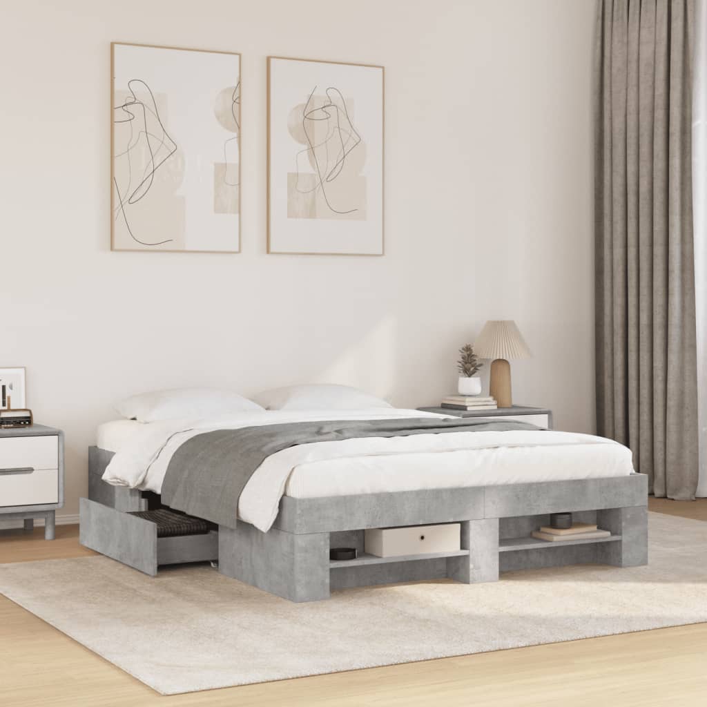 Cadre de lit sans matelas gris béton 135x190 cm bois ingénierie - XIOS