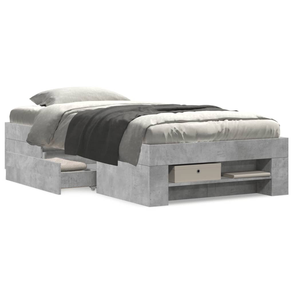 Cadre de lit sans matelas gris béton 90x190cm bois d'ingénierie - XIOS