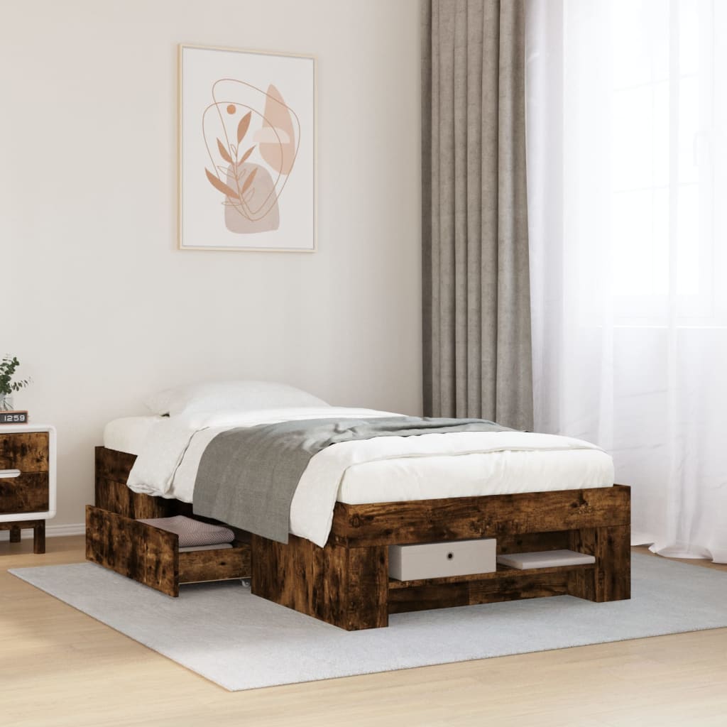 Cadre de lit sans matelas chêne fumé 90x190cm bois d'ingénierie - XIOS