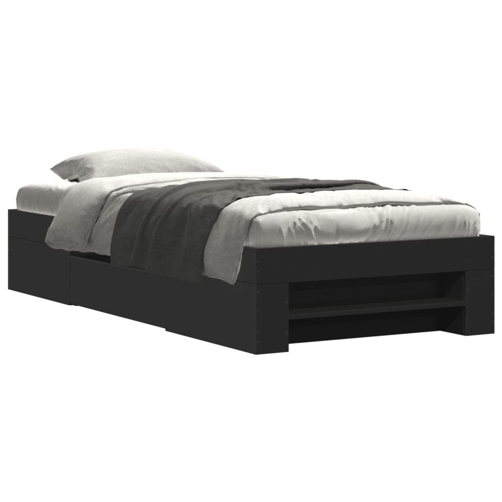 Cadre de lit sans matelas noir 75x190 cm bois ingénierie - XIOS