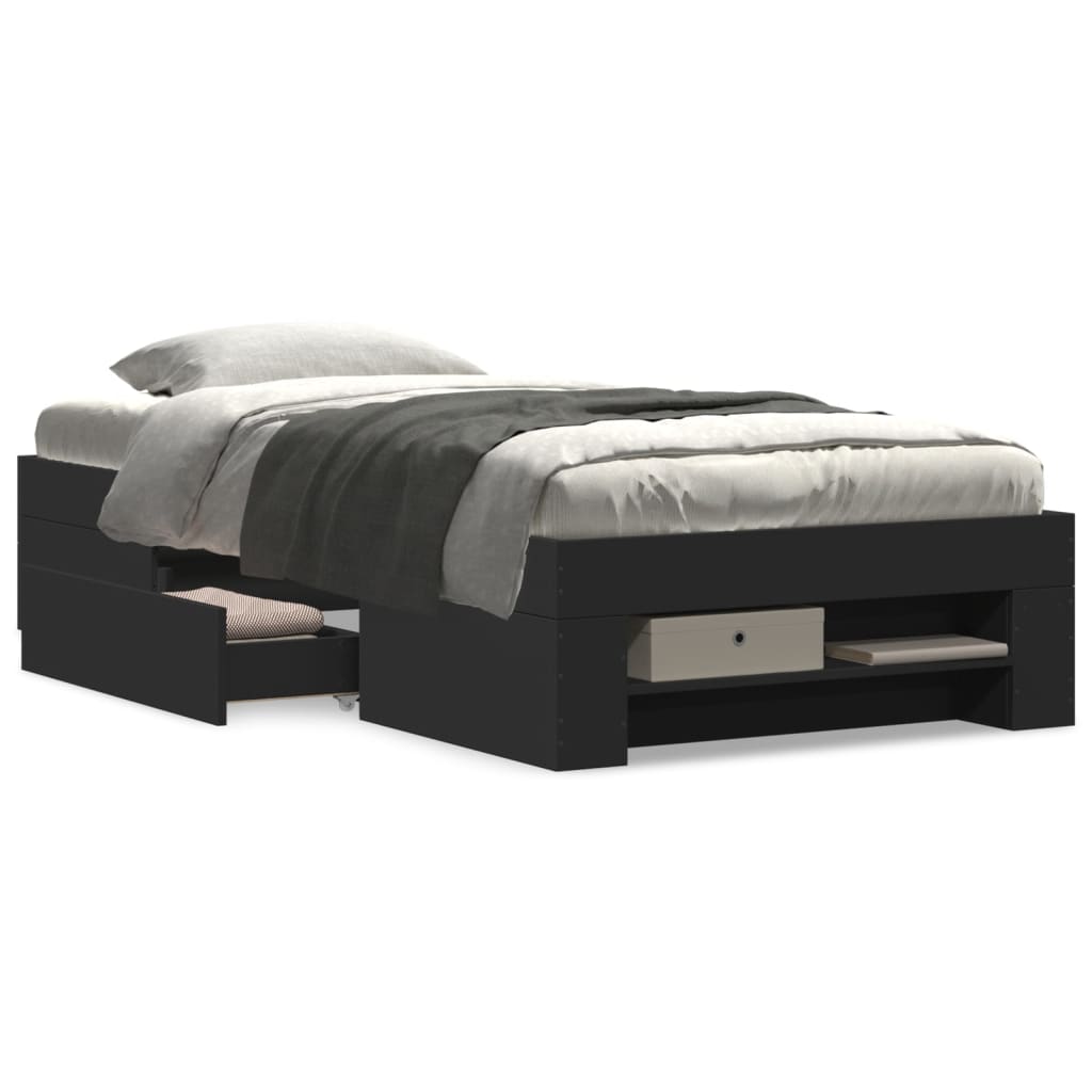 Cadre de lit sans matelas noir 75x190 cm bois ingénierie - XIOS
