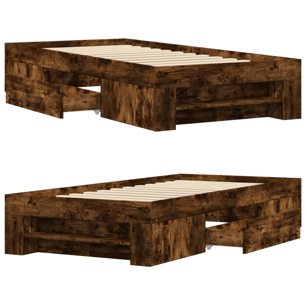 Cadre de lit sans matelas chêne fumé 75x190cm bois d'ingénierie - XIOS