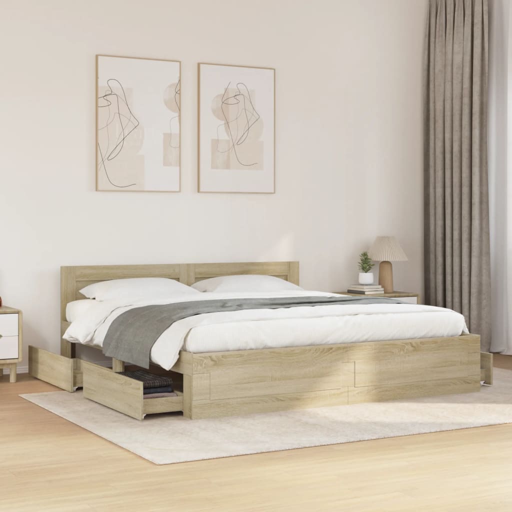 Cadre de lit tête de lit sans matelas chêne sonoma 200x200 cm - XIOS