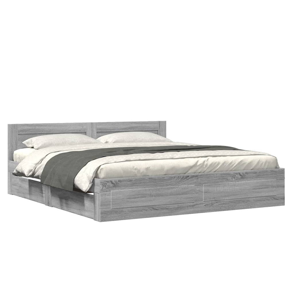 Cadre de lit tête de lit sans matelas sonoma gris 200x200 cm - XIOS