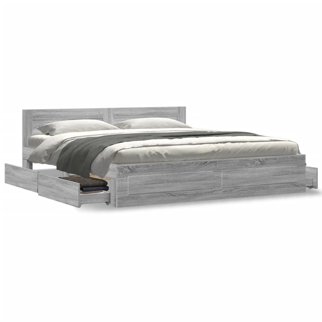 Cadre de lit tête de lit sans matelas sonoma gris 200x200 cm - XIOS