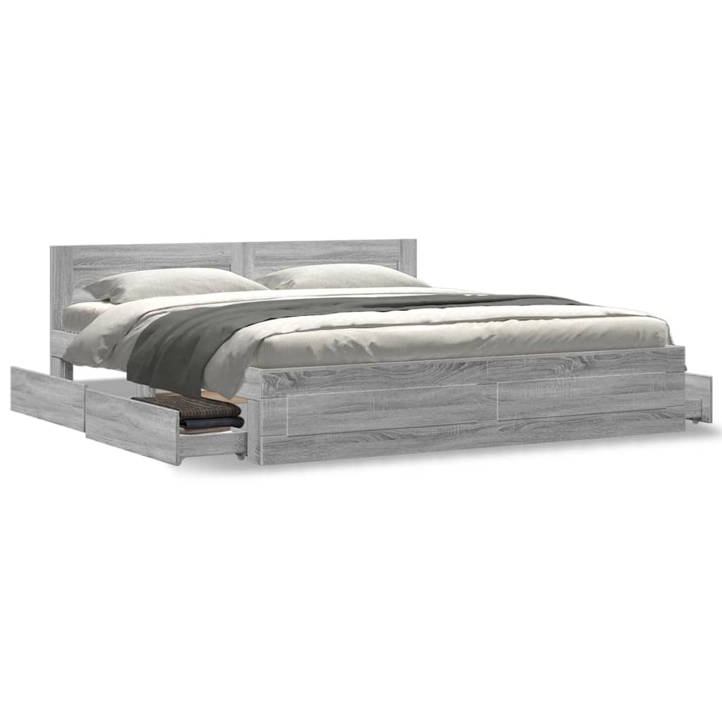 Cadre de lit et tête de lit sans matelas sonoma gris 180x200 cm - XIOS