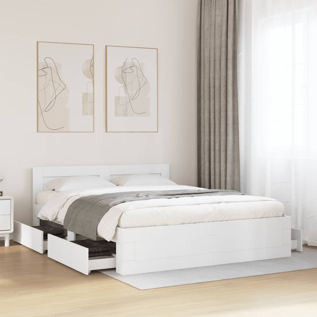 Cadre de lit avec tête de lit sans matelas blanc 160x200 cm - XIOS